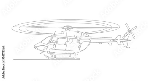 Helicopter outline drawing, isolated on white background, aviation concept