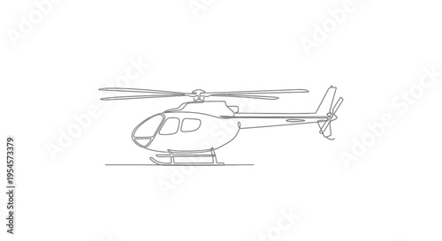 Helicopter outline drawing, single line art, white background