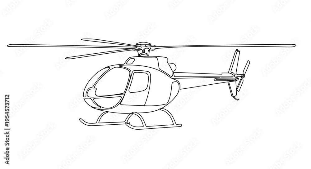 Obraz premium Line Art Helicopter Illustration - White Background