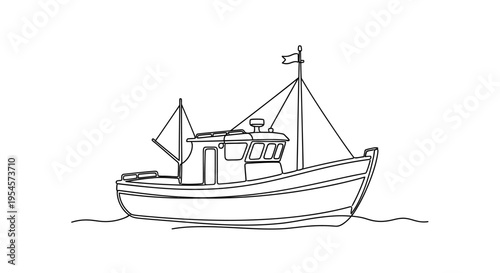 Line Art Fishing Boat Illustration
