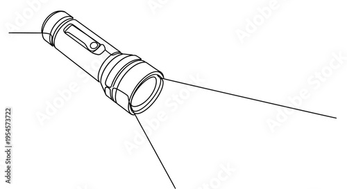 Line Art Illustration of a Flashlight Emitting Light Beams