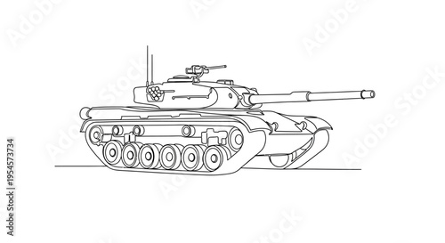 Line Art Military Tank Illustration