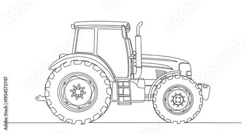 Line Art Tractor Illustration - Agricultural Vehicle Drawing