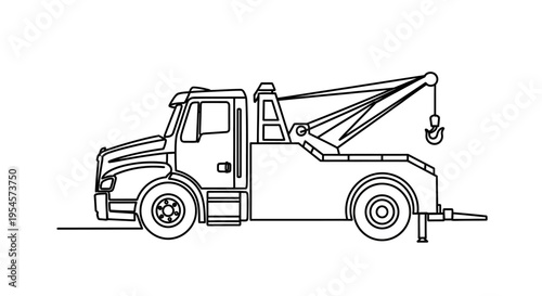 Line Art Tow Truck Illustration - Clean Vector Graphic of a Wrecker Vehicle