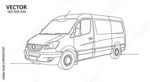 Line Art Van Outline Drawing - Minimalist Vehicle Sketch