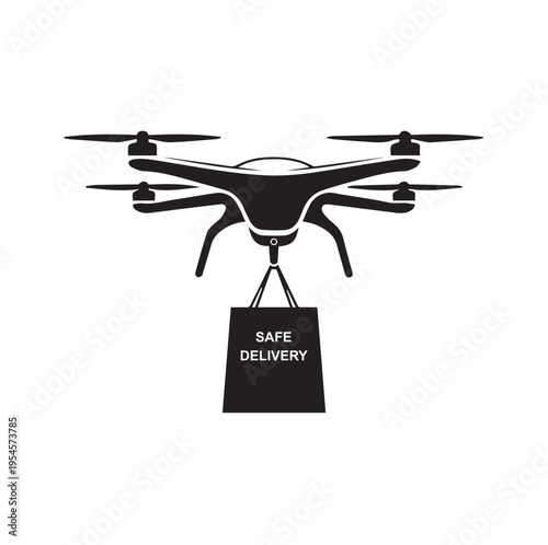 Safe delivery drone carrying a package box illustration