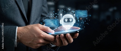 Interactive chatbot experience business setting digital interaction high-tech environment close-up view enhancing customer engagement with ai technology