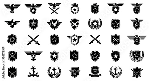 Military Badges and Emblems Collection: Shields, Eagles, Swords, Stars