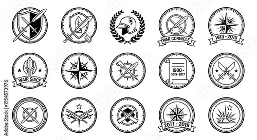 Military Emblem Collection: Shields, Swords, Helmets, Compasses, Ribbons