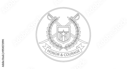 Military Emblem: Honor & Courage with Crossed Swords and Laurel Wreath
