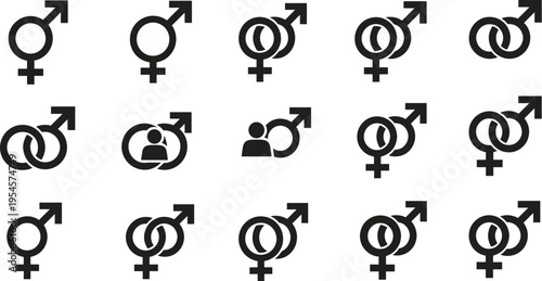 Gender identity relationship symbol icon collection, diversity equality vector set, orientation artwork design, inclusive connection illustration graphic, flat vector illustration
