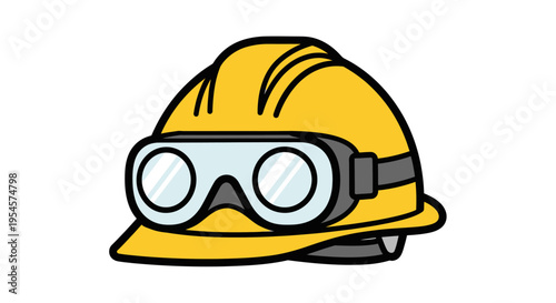 Yellow Hard Hat with Safety Goggles.