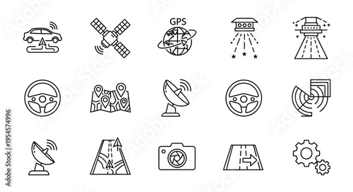Technology icons for communication networks.