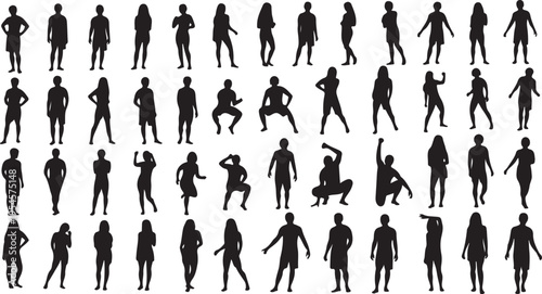 Collection of various human silhouettes in different poses and actions