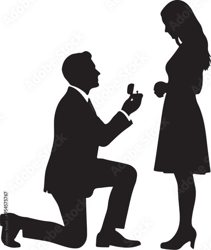 Man Proposing to Woman with Ring in Silhouette Style