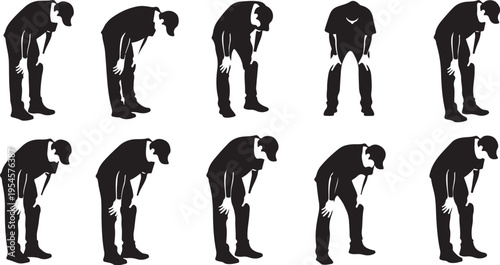 Silhouettes of a man in various bending poses sequence