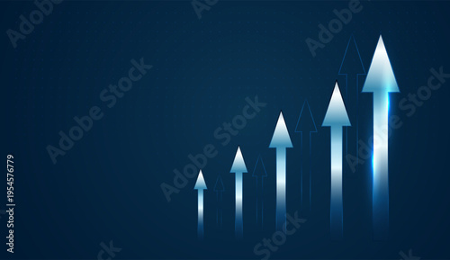 Arrows move up in a stepped pattern, representing systematic Growth in Business. show the Finance Charts use rising arrows to visualize the power of digital innovation and technology