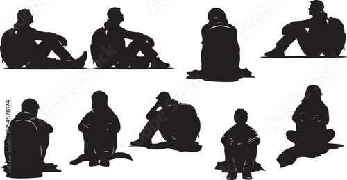 Silhouettes of people sitting in various poses and emotions
