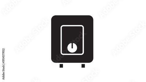 Water heater icon with a simple design and power symbol, representing domestic hot water appliances and heating systems for homes.