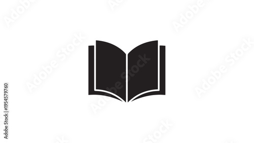 Book icon with open pages in a simple silhouette design, symbolizing knowledge and reading featuring education, literature, information with learning