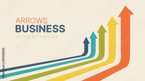 Five Arrows Moving Up in Vintage Colors. Abstract Financial Chart with Uptrend Line Arrows Graph Go Up. Growth Business Presentation Background. Vector Illustration.