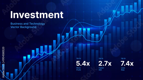 Blue Fintech Financial Growth Graph of Successful Digital Business. Abstract Technology Investment Chart Showing Market Trends. Data Analysis. Economic Development Vector Illustration