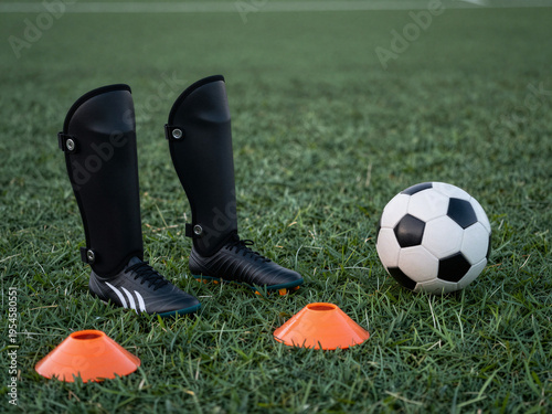 Wallpaper Mural Soccer Training Equipment with Ball Cones and Shin Guards on Grass Field Torontodigital.ca