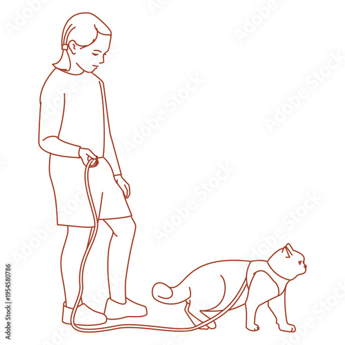  child spending time walking with a cat in the park.eps