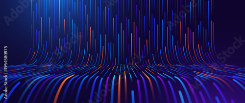 AI Data Flow Visualization Showing Neural Network Connections Within a High-Tech Digital Analytics Environment. Digital Business Transformation Vector Background.