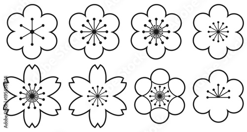 Flower line icon set