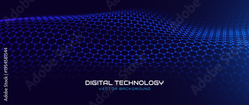 Modern Hexagonal Shield Grid With Neon Blue Defense Core. Cyber Security Pattern For High-Tech Game and App Interfaces. Vector Illustration.
