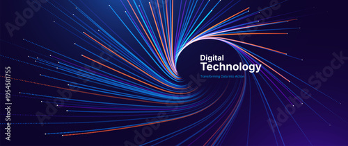 Cyber Data Transmission with Fiber Optic Lines and AI Light Particles. Visual Concept for Explaining High-Speed Broadband and Network Solutions.