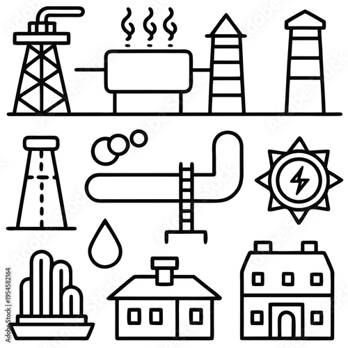 An illustrative overhead view captures a selection of industrial components, symbolizing power and manufacturing, rendered in a crisp, minimalistic design.