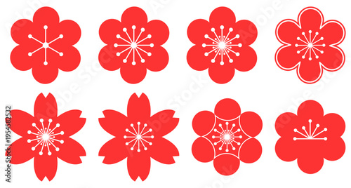Set of plum blossom icons