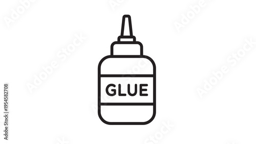 Glue bottle icon with a pointed applicator tip and the word 'GLUE' inscribed on a label, presented as a simple black outline graphic.