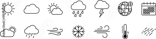Weather Forecast and Meteorology Line Icons Set for Mobile App and Web UI