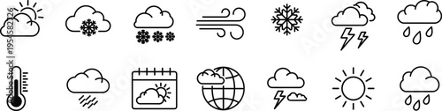 Weather Forecast Line Icons Set for Meteorology App and Climate Interface