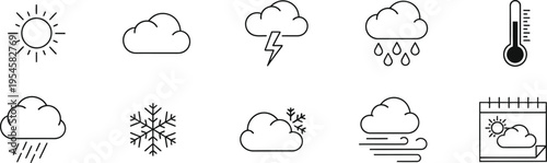 Weather Forecast and Meteorological Line Icon Set for App and Web Design