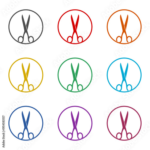 Scissors circle  icon isolated on white background. Set icons colorful