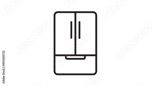 Refrigerator line art icon with freezer drawer and double doors for modern kitchens and grocery storage solutions.