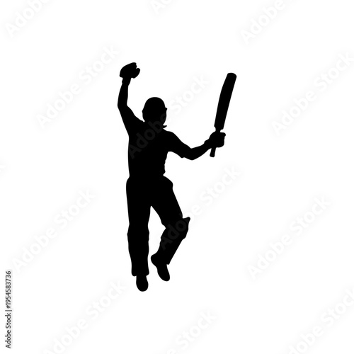 Solid silhouette of batsman celebrating a powerful cricket shot moment Vector illustration