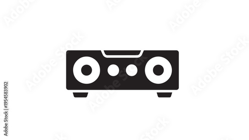 Audio receiver with dual speakers and control buttons, minimalist black and white icon for sound systems and entertainment.