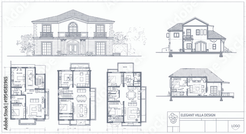 Elegant Villa Architectural Drawings Detailed Plans and Elevations for Residential Design