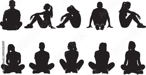 Silhouettes of people sitting in various poses and emotions