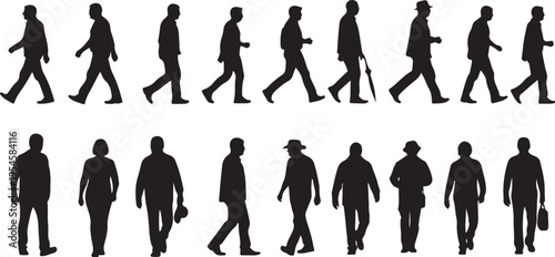 Silhouettes of businessmen walking in various poses and styles