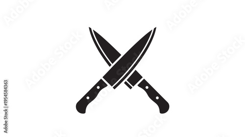Knives crossed silhouette with sharp blades and sturdy handles on a white background featuring kitchen, cooking, food with chef and butcher elements