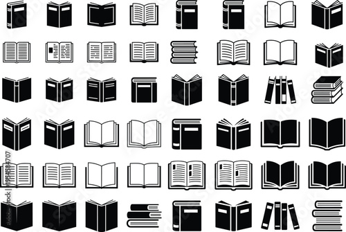 Open book silhouette icons set for library and education concept design elements