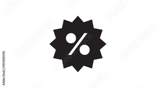 Percent symbol tag with jagged edges featuring a black fill and white details, perfect for sales or discounts.