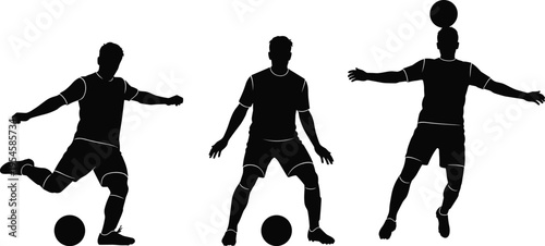 Soccer player silhouette set illustration showing football athletes dribbling kicking and controlling ball isolated sports action vector collection