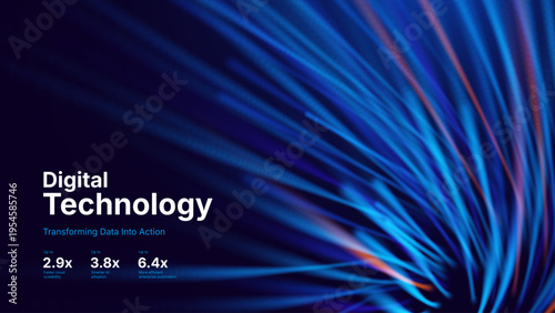 Big Data Flow Visualization Featuring Optic Fiber Streams and Neural Network Links. Backdrop for Digital Innovation Reports, Speed-Optimized Presentations or Futuristic Data Infrastructure Designs